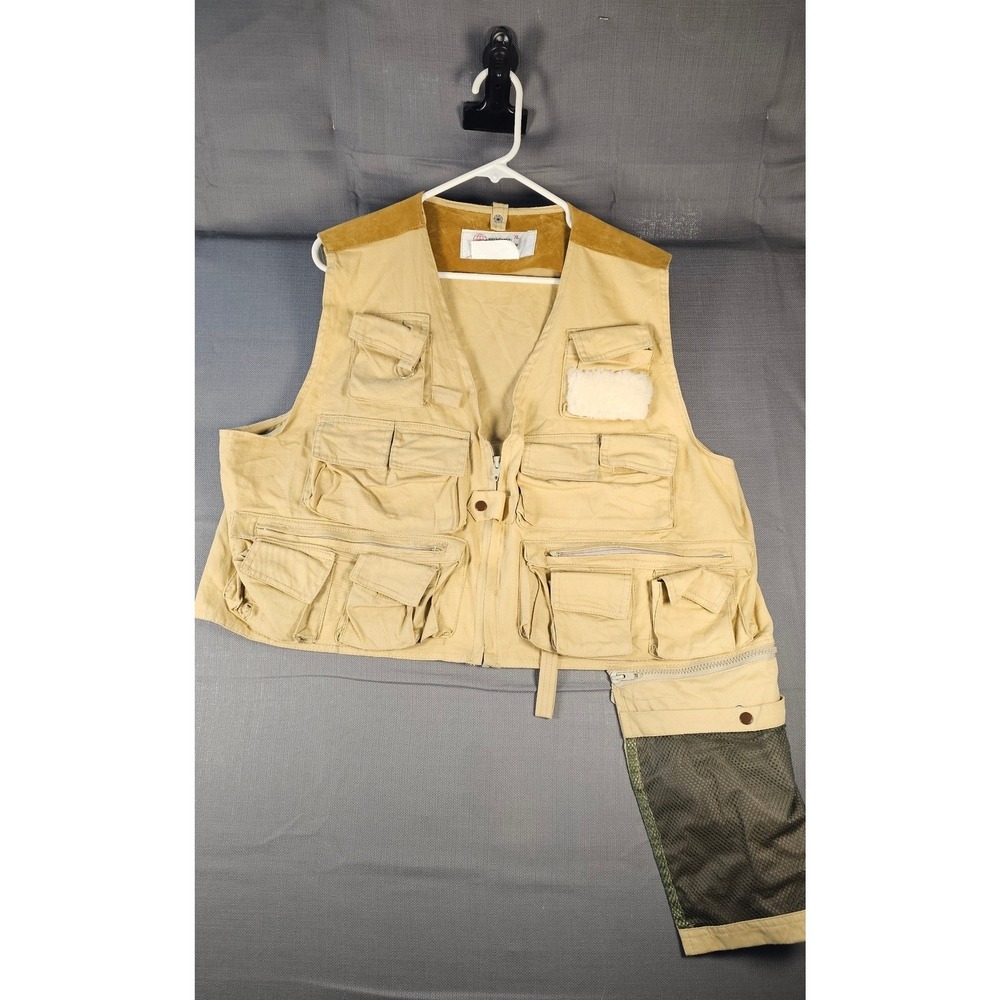 Vintage Seaway Fishing Vest Mens XL Tan Cotton Multi Pocket Utility Gorpcore